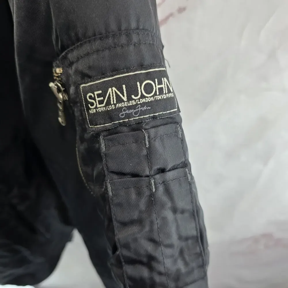 Vintage Y2K Jacket Mens Large Black Bomber Zip Sean John P Diddy Satin Coat Rare